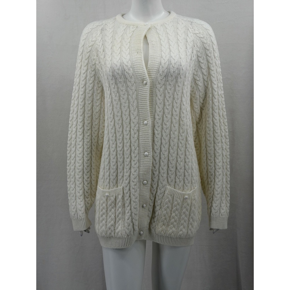 Vintage College Point‎ Sweater Womens XL Cable Knit Cardigan Grandma Heritage